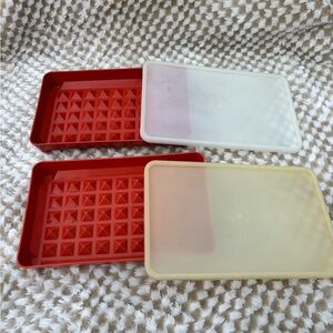 2 Vintage Tupperware Red Deli Meat & Bacon Keepers Stackable Fridge Storage